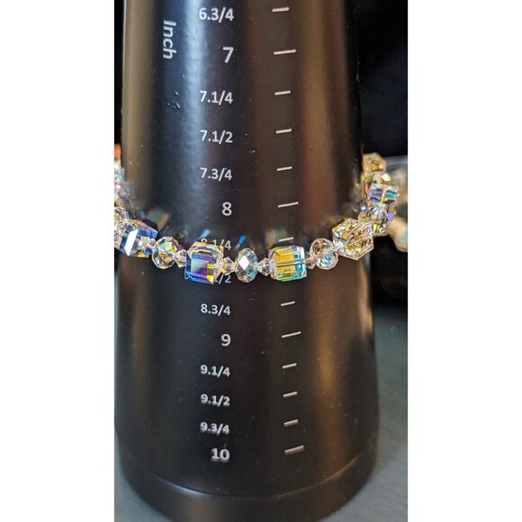 925 Sterling Aurora Borealis Cube Crystal Bracelet - Picture 7 of 8